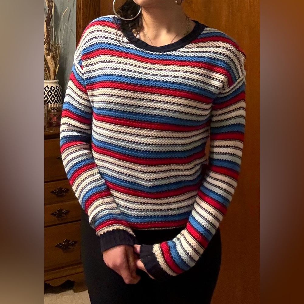 Red, White and Blue Striped Knitted Sweater